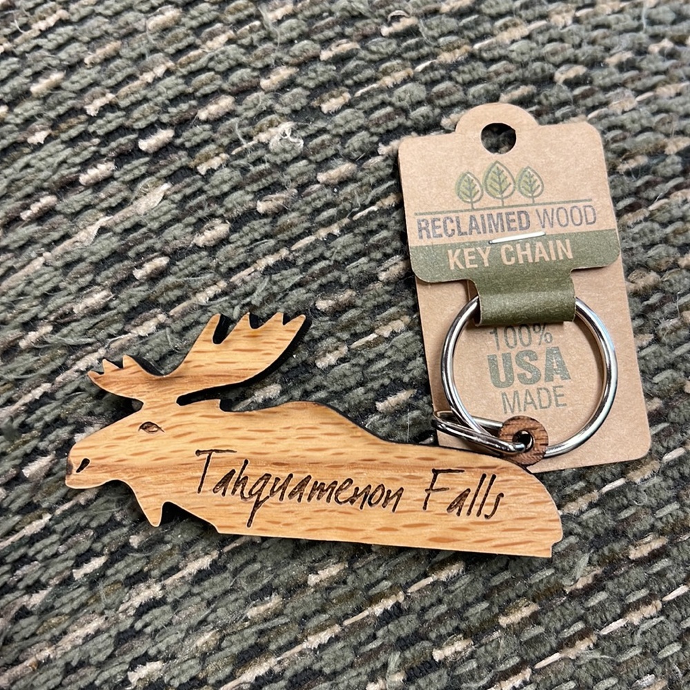 Tahquamenon Falls Moose Personalized “Sandra” Wooden Key Chain NWT